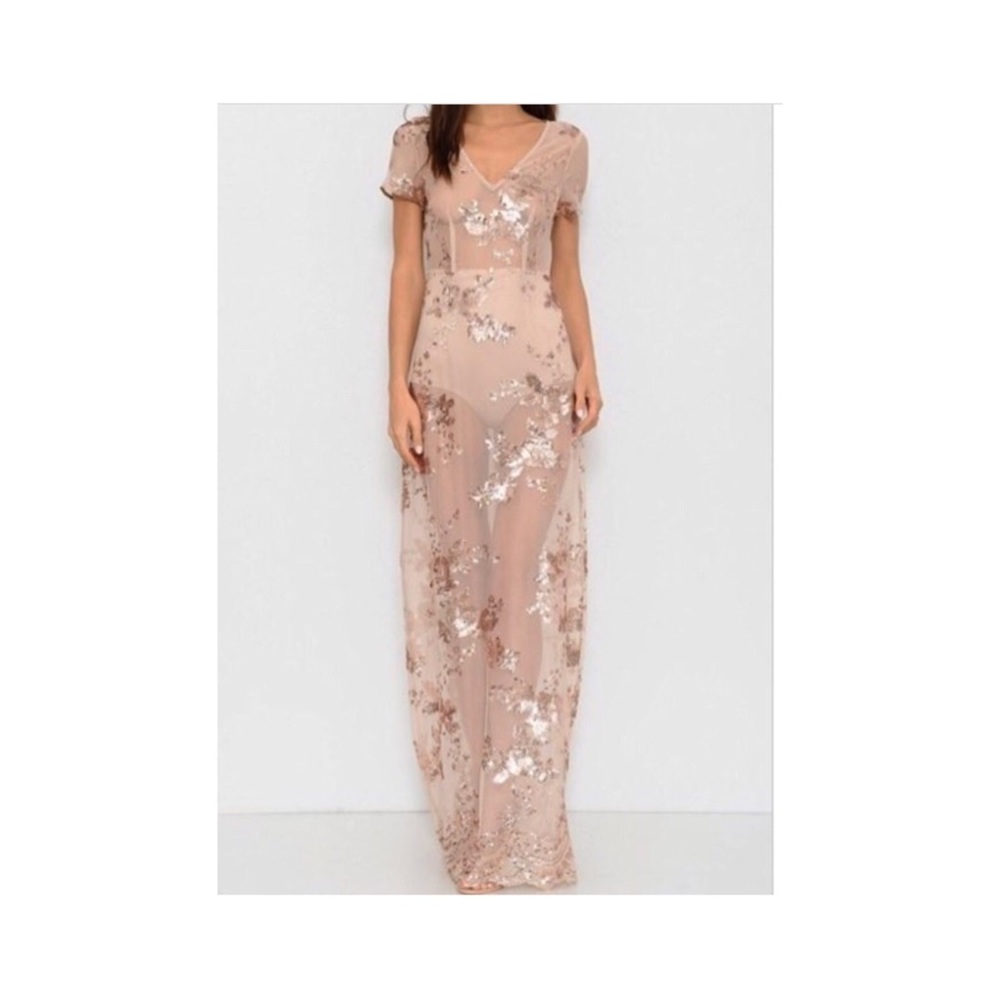Sheer Maxi Dress with Sequin Pattern